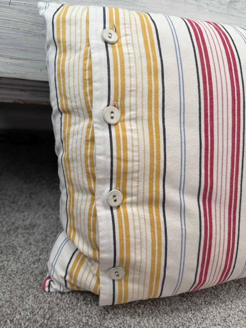 IKEA Alvine Flora Elegant Embroidered Floral Stripe Button Closure Accent Pillow
